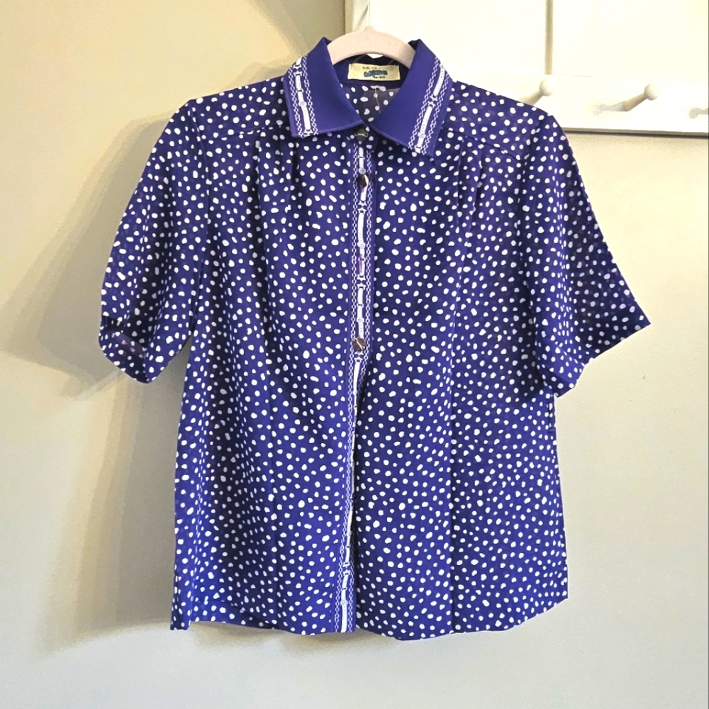 Polka Dot Short-Sleeve Blouse - Purple
